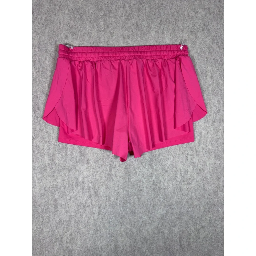 k264. Womens 2-in-1 Running Shorts Hot Pink Layered Athletic Gym Shorts Size M